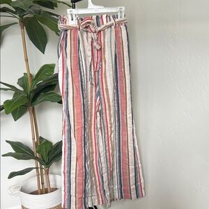 Striped Wide-Leg Pants with Tie Waist